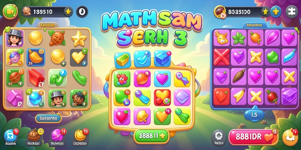Tangkapan layar gameplay Match-3 yang penuh warna dan mengasyikkan.
