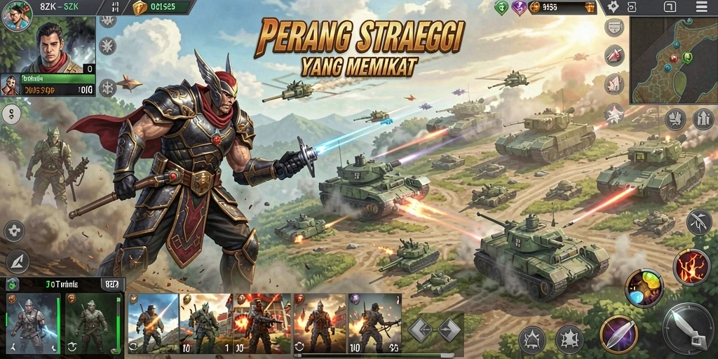 Screenshot gameplay 8ZK menunjukkan pertempuran strategis yang intens.