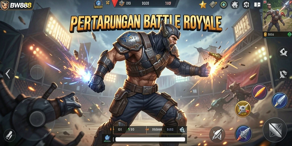 Screenshot menampilkan aksi seru di arena Battle Royale BW888.