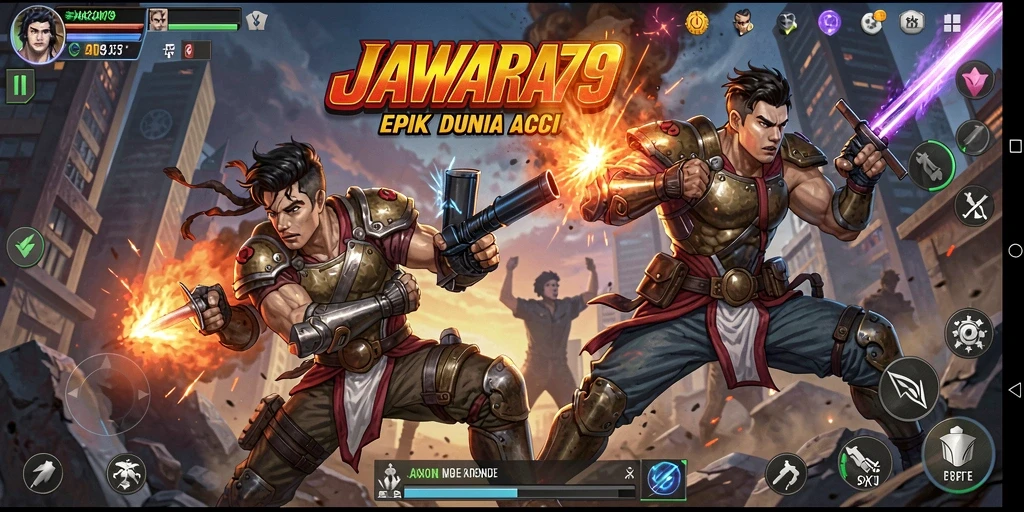 Screenshot menunjukkan aksi berbahaya dan pertarungan mendebarkan dalam JAWARA79.