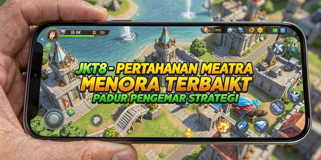 Tangkapan layar utama JKT8 menampilkan pertahanan menara dalam aksi.