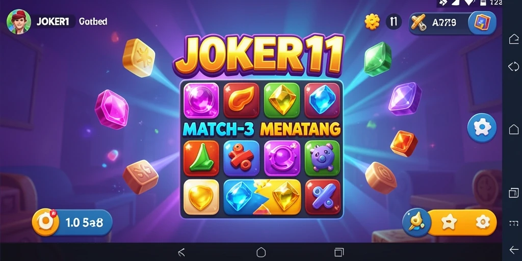 Gameplay seru di JOKER11 menampilkan kombinasi objek Match-3.
