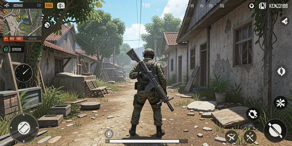 Gambar gameplay KENZO188 menampilkan karakter yang berinteraksi dalam lingkungan virtual.