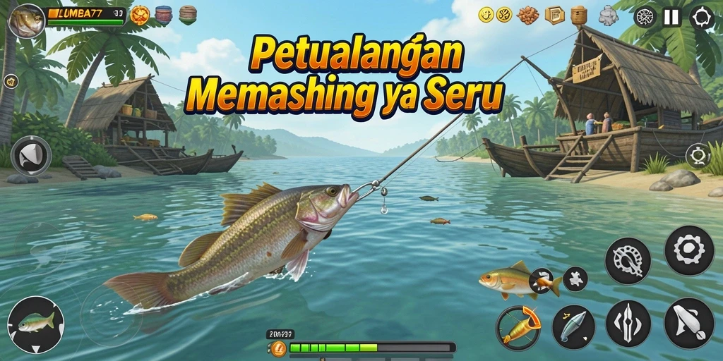 Screenshot LUMBA77 menampilkan aksi menangkap ikan yang seru.