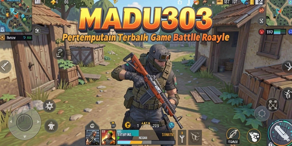 Screenshot gameplay MADU303 menampilkan aksi seru dalam pertempuran Battle Royale.