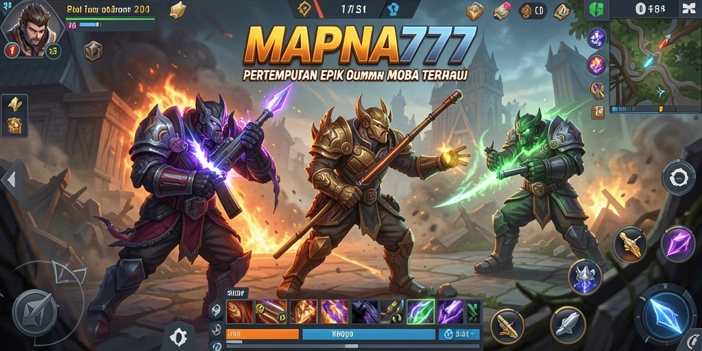Tampilan seru dari gameplay MOBA MAPNA777 dengan aksi pertempuran yang dinamis.