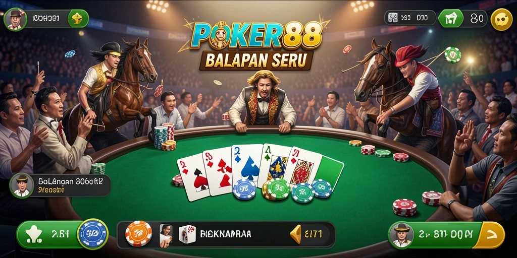 Screenshot gameplay POKER88 menunjukkan aksi balapan yang seru.