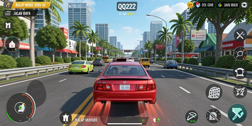Gameplay seru QQ222 dengan mobil balap yang menghebohkan.