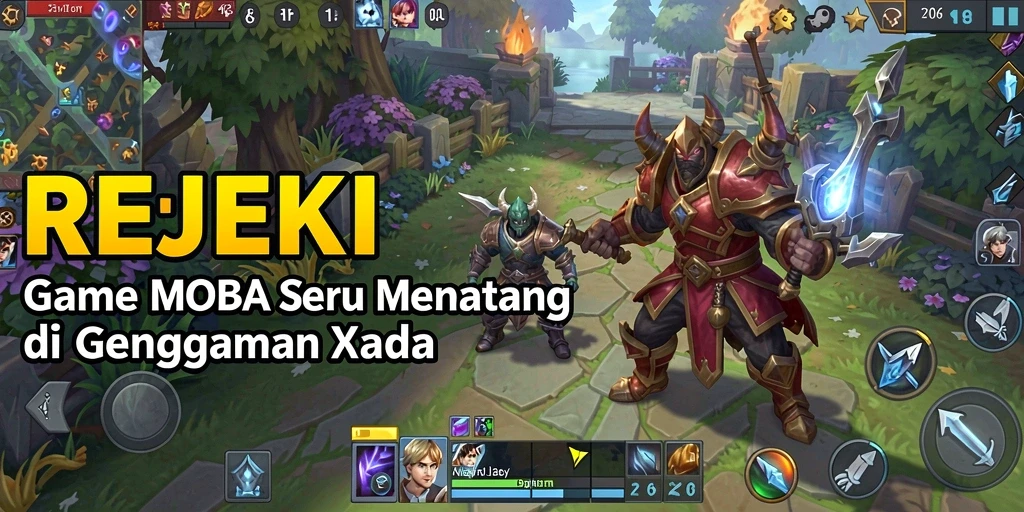 Tangkapan layar gameplay REJEKI menampilkan aksi seru di arena MOBA.