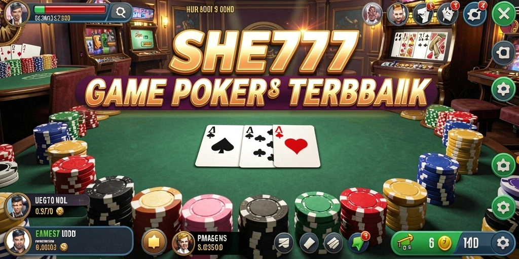 Screenshot gameplay seru dari SHE777 menampilkan aksi Poker yang menegangkan.