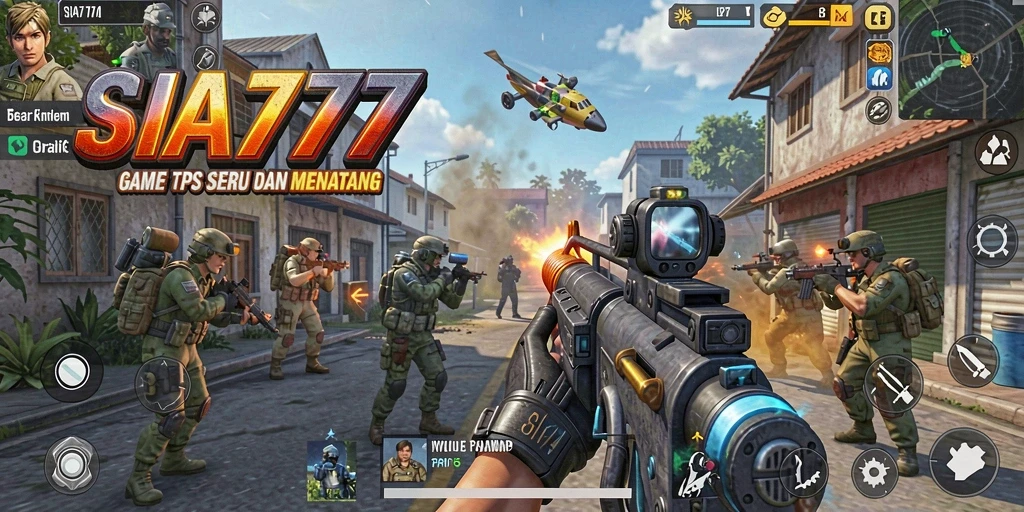 Tampilan gameplay SIA777 yang penuh aksi dalam mode TPS.