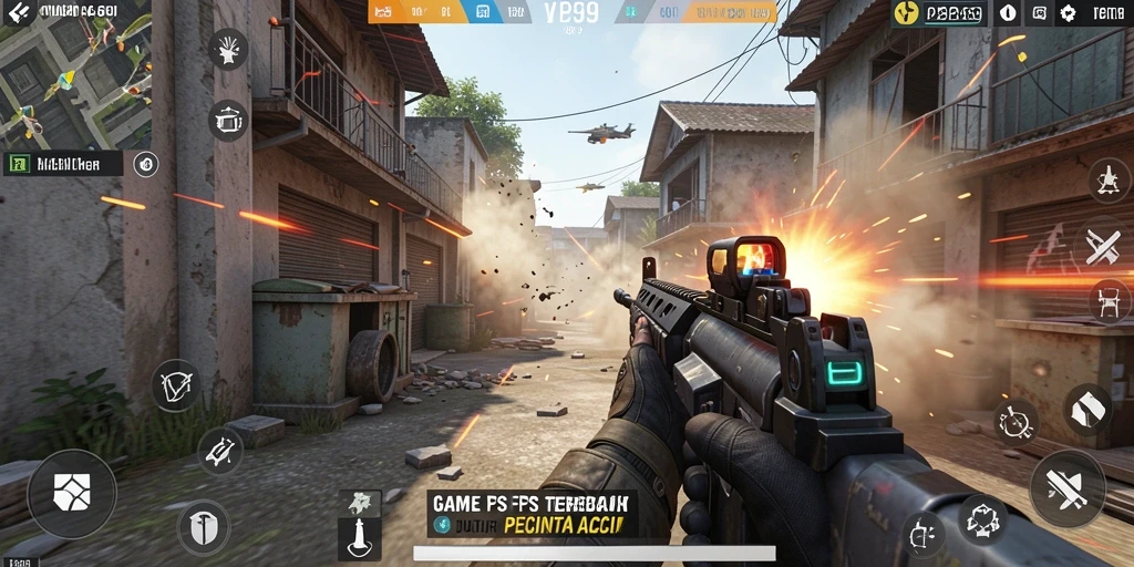 Screenshot VESPA69 menampilkan pertempuran FPS yang intens.